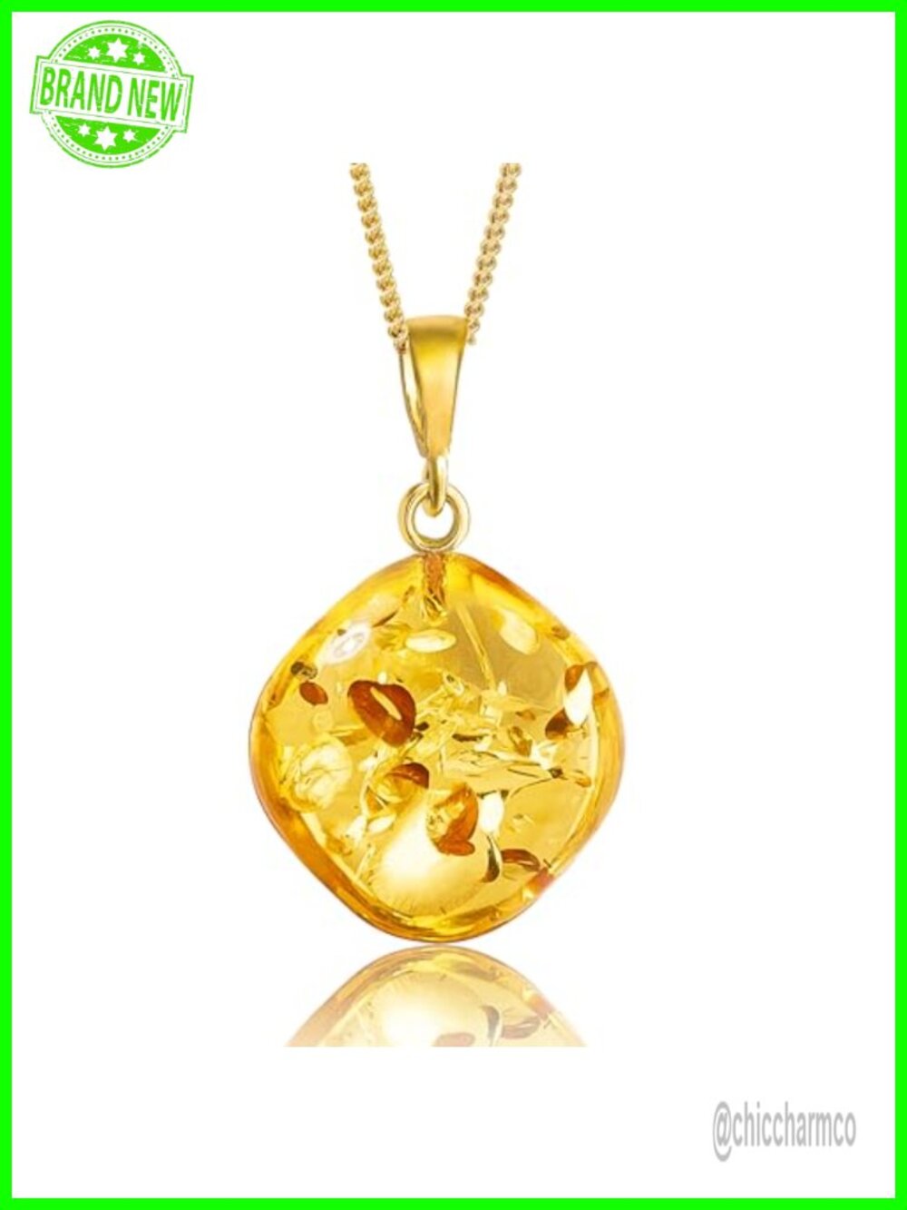 Natural Baltic Amber Drop Pendant Necklace Gold Plated Silver Chain